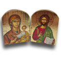 Dřevěný řecký diptych – Kristus Pantokrator a Panna Maria s Dítětem (Hodigitria) ve zlatém provedení