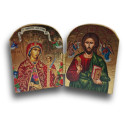 Dřevěný řecký diptych – Kristus Pantokrator a Panna Maria „Neuvadlá květina“ s anděly