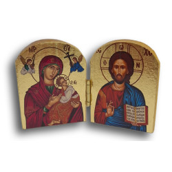Dřevěný řecký diptych – Kristus Pantokrator a Panna Maria Ustavičné Pomoci