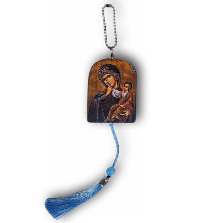 Dřevěný přívěsek do auta s ikonou Krista, Bohorodičky a sv. Mikuláše