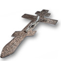 Kovový kříž na žehnání – 25 × 15 cm, stříbrná barva