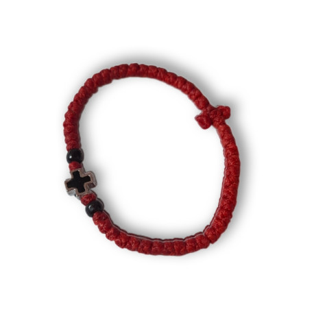 Pravoslavný černý křesťanský modlitební náramek s kovovým bílým křížem