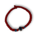 Ortodoxní červený křesťanský modlitební náramek s kovovým modrým křížem