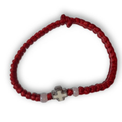 Ortodoxní červený křesťanský modlitební náramek s kovovým bílým křížem