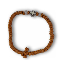 Pravoslavný hnědý křesťanský modlitební náramek s kovovým křížem