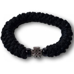 Ortodoxní modlitební náramek- Elastický, černý se saténem a křížkem