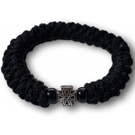 Ortodoxní modlitební náramek- Elastický, černý se saténem a křížkem