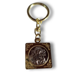 Klíčenka s medailonkem Panny Marie a sv. Kryštofa – oboustranný kovový přívěsek