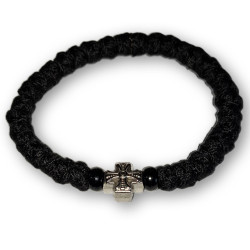 Ortodoxní modlitební náramek - Vlna, černý s křížkem a korálky