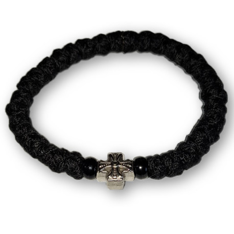 Ortodoxní modlitební náramek - Elastický, tmavě modrý se saténem a modrými korálky