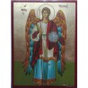 Vyrobeno v Řecku
Rozměr: 25x19 cm
Na dřevěném podkladě
S ouškem na pověšení
Pozlacený podklad
Na ikoně je archanděl Michael, kníže Boží, držící v ruce svět. 