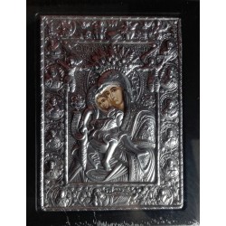 Kovová ikona Panny Marie s malým Kristem