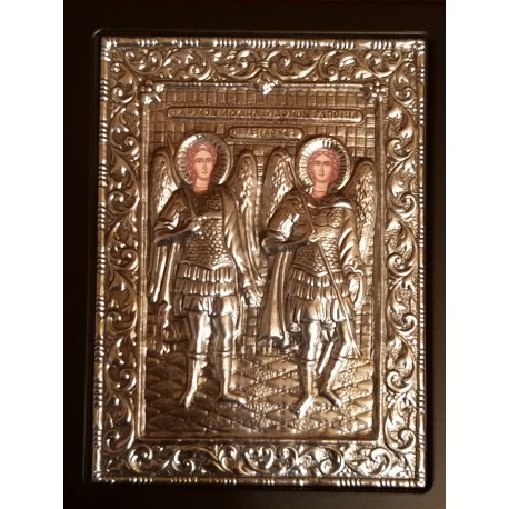 Kovová ikona Archanděla Michaela a Gabriela