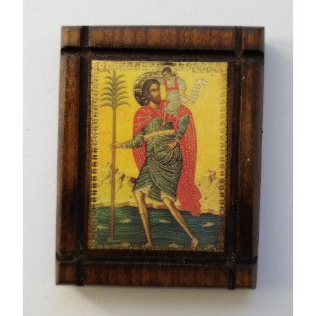 Malá dřevěná nalepovací ikonka se sv. Kryštofem