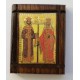 Malá dřevěná nalepovací ikonka se sv. Konstantinem a Helenou